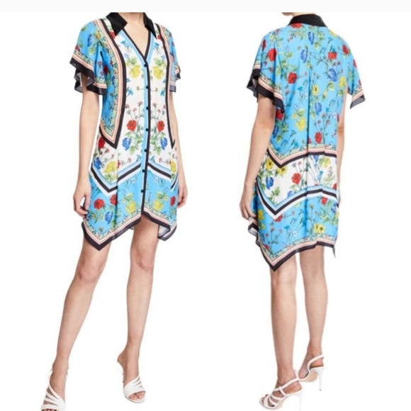 Alice + Olivia Conner Floral-Print Handkerchief Shirtdress Size XS - Picture 3 of 14